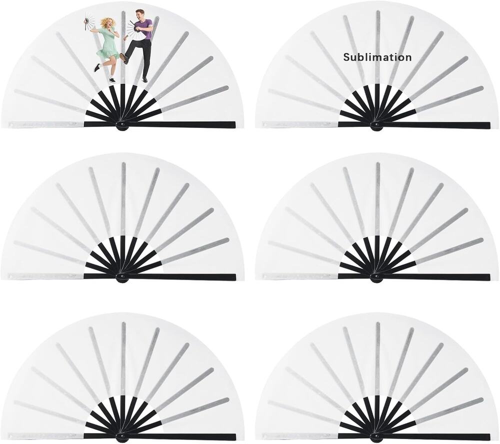 6pcs Sublimation Fan Blanks White Polyester Foldable Hand Fan DIY Heat Press 25"